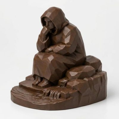 Wood Carved-Like Riverbank Figurine in Black Walnut Finish - 3D Printed in Canada (Black Walnut)