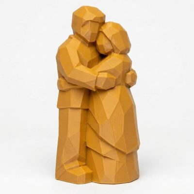 Wood Carved-Like Hugging Couple Figurine in Ochre Yellow Finish - 3D Printed in Canada (Ochre Yellow)