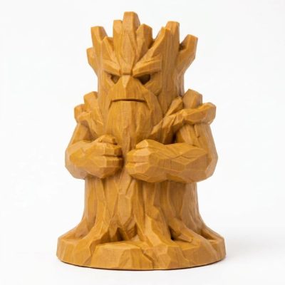 Wood Carved-Like Tree Ent Figurine - Unique Desk Decor for Adults – 3D Printed in Canada - 3D Printed in Canada (Ochre Yellow)