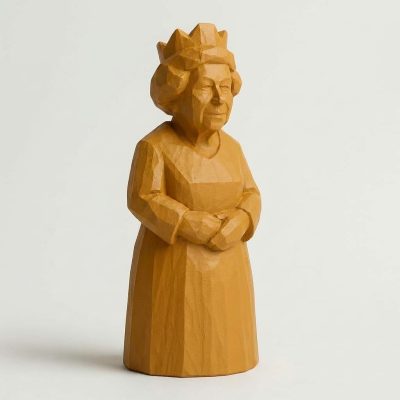 Wood-Carved-Like Queen Figurine in Ochre Yellow Finish - 3D Printed in Canada (Ochre Yellow)