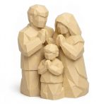 Wood Carved-Like Family Prayer Figurine - Unique Desk Decor for Adults – 3D Printed in Canada - 3D Printed in Canada (White Oak)