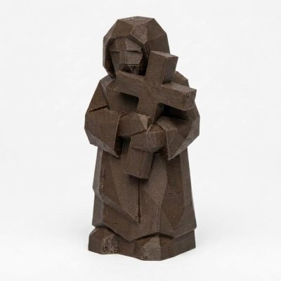 Wood Carved-Like Easter Cross Figurine - Unique Desk Decor for Adults – 3D Printed in Canada - 3D Printed in Canada (Black Walnut)