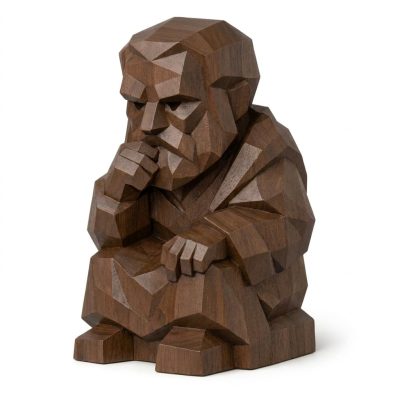 Wood Carved-Like Philosopher Figurine in Black Walnut Finish - 3D Printed in Canada (Black Walnut)
