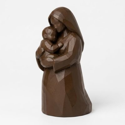 Wood Carved-Like Mother and Collectible Figurine in Black Walnut Finish - 3D Printed in Canada (Black Walnut)