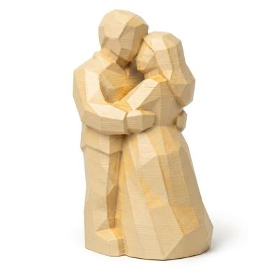 Wood Carved-Like Romantic Embrace Figurine in White Oak Finish - 3D Printed in Canada (White Oak)