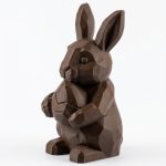 Wood Carved Easter Bunny Figurine with Egg in Black Walnut Finish - 3D Printed in Canada (Black Walnut)
