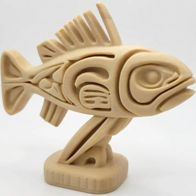 Wood Carved-Style Fish Sculpture in White Oak Finish - 3D Printed in Canada (White Oak)