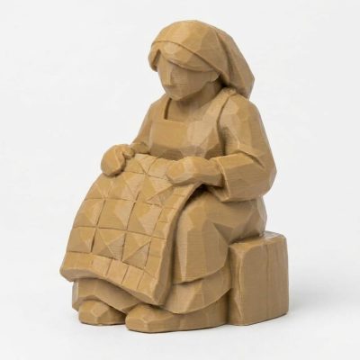 Wood Carved-Like Quilter Figurine - Unique Desk Decor for Collectors 3D Printed in Canada - 3D Printed in Canada (Classic Birch)