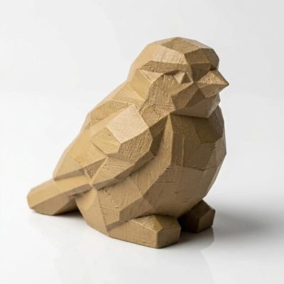 Wood Carved-Like Sparrow Figurine - Unique Desk Decor for Adults 3D Printed in Canada - 3D Printed in Canada (Classic Birch)