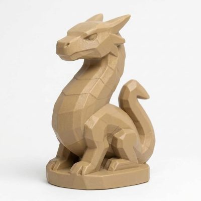 Wood Carved-Like Wyrm Figurine - Unique Desk Decor for Adults 3D Printed in Canada - 3D Printed in Canada (Classic Birch)