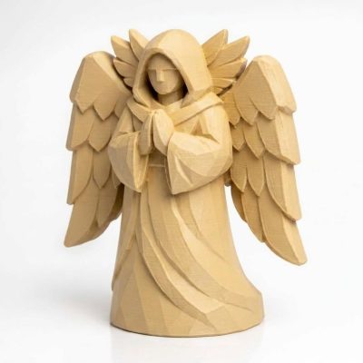 Wood Carved-Like Seraph Figurine - Unique Desk Decor for Adults – 3D Printed in Canada - 3D Printed in Canada (White Oak)
