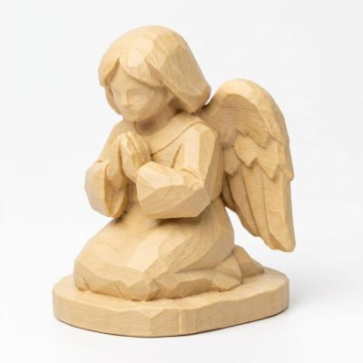 Wood Carved-Like Kneeling Angel Figurine - Elegant Decorative Accent for Collectors – 3D Printed in Canada - 3D Printed in Canada (White Oak)