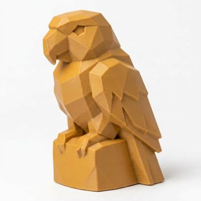 Wood Carved-Like Parrot Figurine - Unique Desk Decor for Adults – 3D Printed in Canada - 3D Printed in Canada (Ochre Yellow)