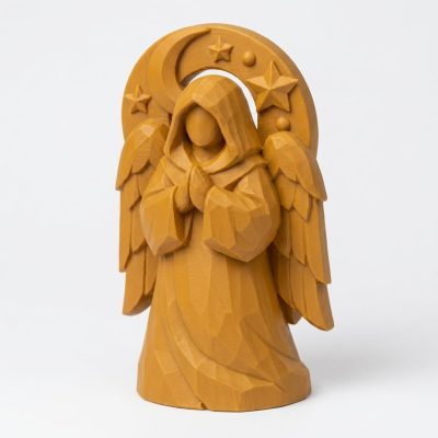 Wood Carved Celestial Figure Collectible Figurine in Wood-Tone Finish - 3D Printed in Canada (Ochre Yellow)