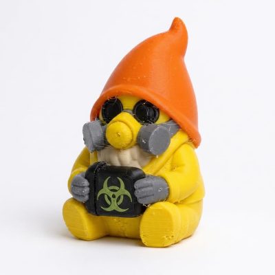 Biohazard Gnome Collectible Figurine - Striking Yellow and Orange Desk Decor with Gas Mask for Adults - Unique Gift for Home or Office Accent - 3D Printed in Canada