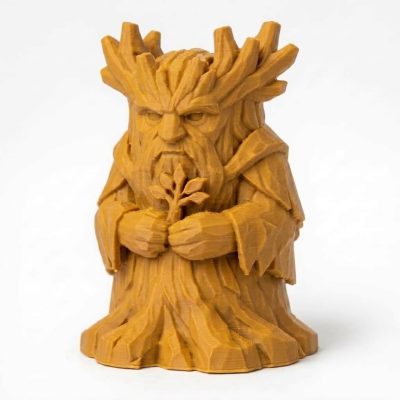 Wood Carved-Like Tree Spirit Figurine in Ochre Yellow Finish - 3D Printed in Canada (Ochre Yellow)