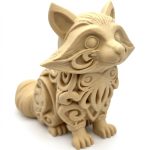 Wood Carved Raccoon Figurine in White Oak Finish - 3D Printed in Canada (White Oak)