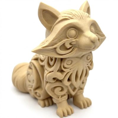 Wood Carved Raccoon Figurine in White Oak Finish - 3D Printed in Canada (White Oak)