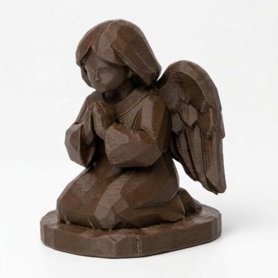 Wood Carved-Like Kneeling Angel Figurine - Elegant Decorative Accent for Collectors – 3D Printed in Canada - 3D Printed in Canada (Black Walnut)