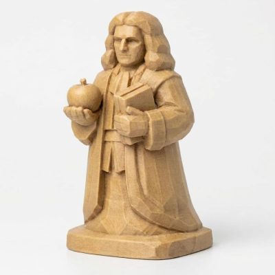 Wood Carved-Like Isaac Newton Figurine - Unique Desk Decor for Adults 3D Printed in Canada - 3D Printed in Canada (Classic Birch)