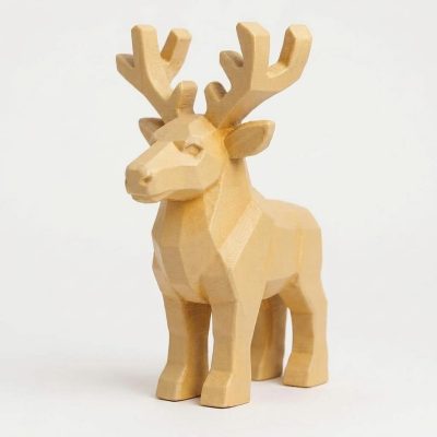 Wood Carved-Like Caribou Figurine - Unique Desk Decor for Adults – 3D Printed in Canada - 3D Printed in Canada (White Oak)