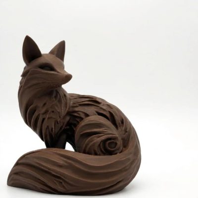 Elegant Wood Carved-Style Fox Figurine in Black Walnut Finish - 3D Printed in Canada (Black Walnut)
