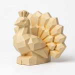 Wood Carved-Like Peacock Figurine - Unique Desk Decor for Collectors - 3D Printed in Canada (White Oak)