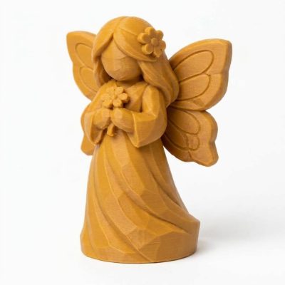 Wood Carved-Like Spring Butterfly Figurine - Unique Desk Decor for Adults – 3D Printed in Canada - 3D Printed in Canada (Ochre Yellow)