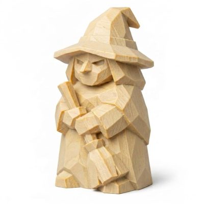 Wood Carved-Like Halloween Witch Figurine - Unique Desk Decor for Adults – 3D Printed in Canada - 3D Printed in Canada (White Oak)
