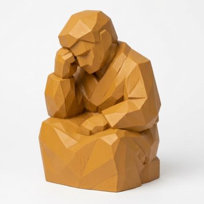 Wood Carved Concentration Collectible Figurine in Ochre Yellow Finish - 3D Printed in Canada (Ochre Yellow)