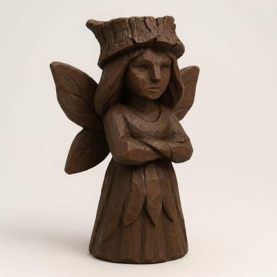 Wood Carved Bark Fairy Collectible Figurine in Black Walnut Finish - 3D Printed in Canada (Black Walnut)