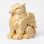 Wood Carved-Like Gryphon Figurine - Unique Desk Decor for Adults – 3D Printed in Canada - 3D Printed in Canada (White Oak)
