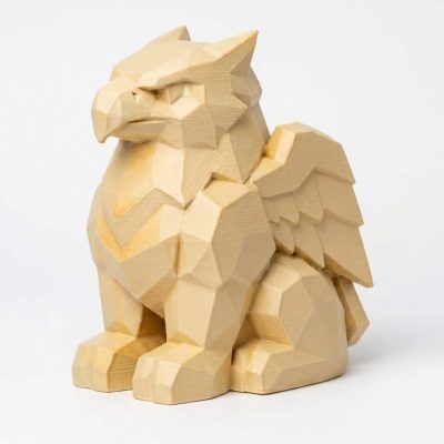 Wood Carved-Like Gryphon Figurine - Unique Desk Decor for Adults – 3D Printed in Canada - 3D Printed in Canada (White Oak)