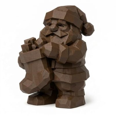 Wood Carved-Like Christmas Stocking Figurine - Unique Desk Decor for Adults – 3D Printed in Canada - 3D Printed in Canada (Black Walnut)