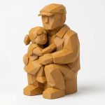 Wood Carved-Like Father and Daughter Figurine in Ochre Yellow Finish - 3D Printed in Canada (Ochre Yellow)