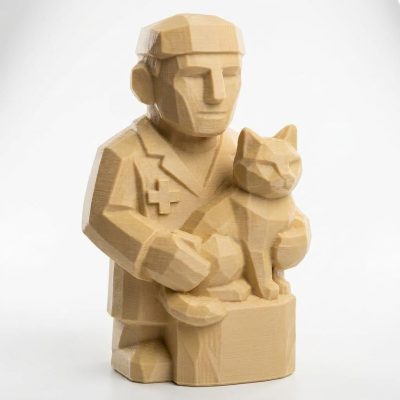Wood Carved-Like Veterinarian Figurine - Unique Desk Decor for Adults – 3D Printed in Canada - 3D Printed in Canada (White Oak)