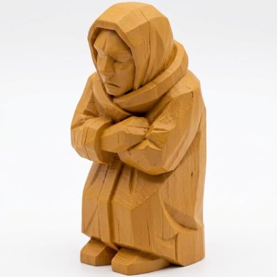 Wood Carved Cold Morning Figurine in Ochre Yellow Finish - 3D Printed in Canada (Ochre Yellow)