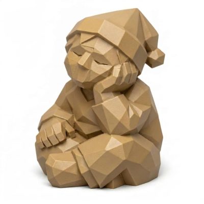 Wood Carved-Like Dreamer Figurine - Unique Desk Decor for Adults 3D Printed in Canada - 3D Printed in Canada (Classic Birch)