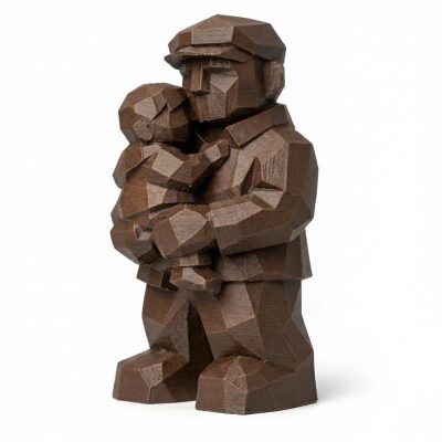 Wood Carved-Like Father and Collectible Figurine in Black Walnut Finish - 3D Printed in Canada (Black Walnut)