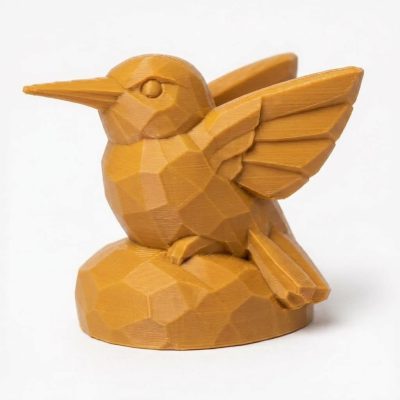 Wood Carved-Like Hummingbird Figurine - Unique Desk Decor for Adults – 3D Printed in Canada - 3D Printed in Canada (Ochre Yellow)