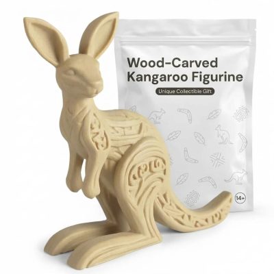 Wood-Carved Kangaroo Figurine in White Oak Finish - 3D Printed in Canada (White Oak)
