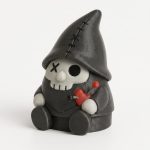 Voodoo Gnome Collectible Figurine - Striking Black and Gray Skull Design with Heart and Stitched Hat - Unique Desk Decor and Shelf Accent for Adults - 3D Printed in Canada