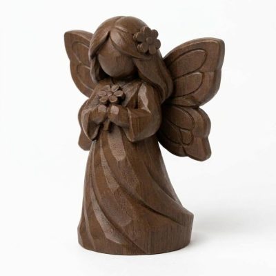 Wood Carved-Like Spring Butterfly Figurine - Unique Desk Decor for Adults – 3D Printed in Canada - 3D Printed in Canada (Black Walnut)