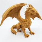 Carved Wood Elder Dragon Figurine in Ochre Yellow Finish - 3D Printed in Canada (Ochre Yellow)