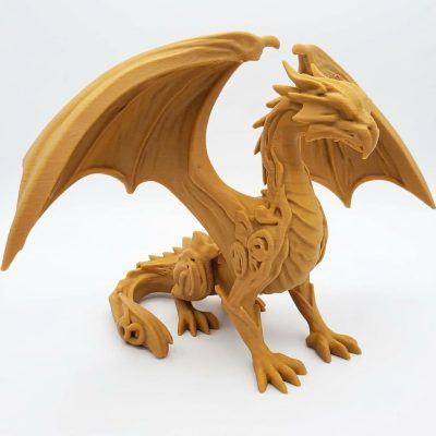 Carved Wood Elder Dragon Figurine in Ochre Yellow Finish - 3D Printed in Canada (Ochre Yellow)