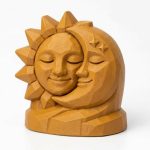 Wood Carved-Like Sun and Moon Figurine in Ochre Yellow Finish - Unique Desk Decor for Collectors - 3D Printed in Canada (Ochre Yellow)