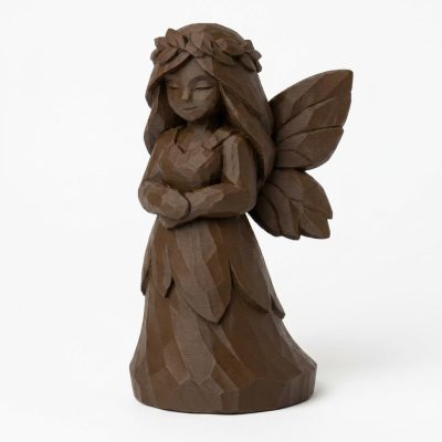 Wood Carved Forest Fairy Collectible Figurine in Black Walnut Finish - 3D Printed in Canada (Black Walnut)