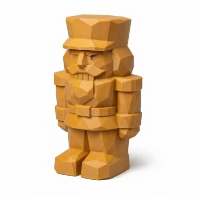 Wood Carved-Like Nutcracker Figurine - Unique Desk Decor for Adults – 3D Printed in Canada - 3D Printed in Canada (Ochre Yellow)