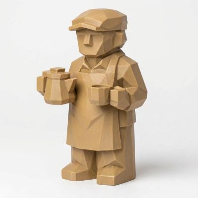 Wood Carved-Like Barista Figurine - Unique Desk Decor for Adults 3D Printed in Canada - 3D Printed in Canada (Classic Birch)