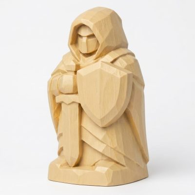 Wood-Carved-Like Protector Figurine in White Oak Finish - 3D Printed in Canada (White Oak)